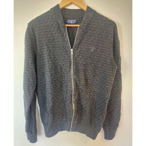 Gant Men's Sz. M Basket Weave Grey Full Zip Long Sleeve Sweater